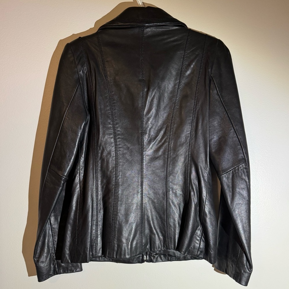 Jones New York Leather Jacket Medium Black Zipper Pockets Coat - Picture 2 of 3